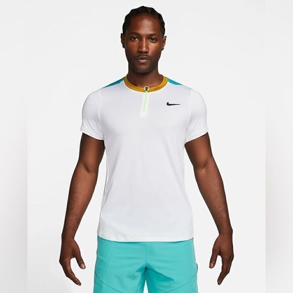Nike Court Dri-fit ADV Tennis Slim Polo White/Teal - Picture 1 of 9